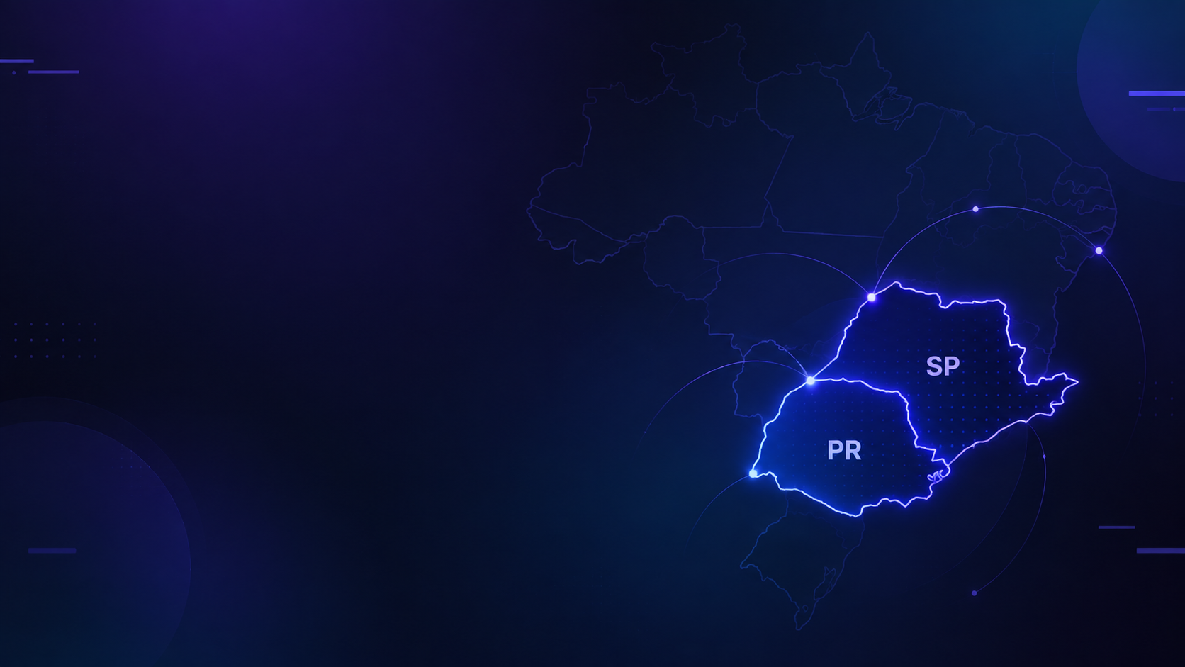 Mapa de atuação da Macro Tecnologia no Paraná e São Paulo